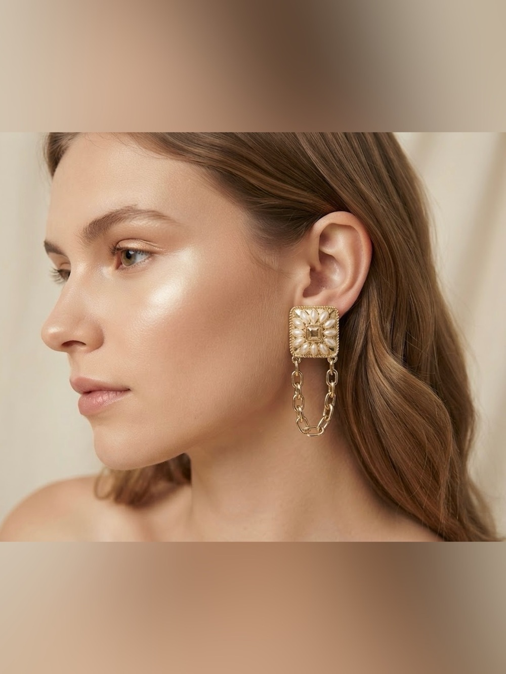 ✨ Lovers & Liars Statement Gold Tone & Faux  Pearl Chain Earrings ✨ NWT